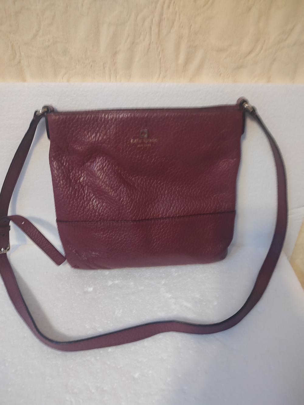 Kate Spade Maroon Leather Crossbody Bag Slight Discoloration On Back